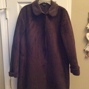 Women's Lands’ End Brown Coat Faux Suede Sherpa lined Size Large